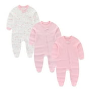 Zavbaby Newborn Soft Cotton Two-way Zipper Footed Pajamas, 3-Pack,Sizes 0-12 Months